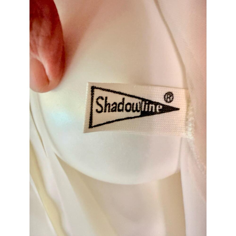 Vintage Shadowline Chiffon Robe Ivory Lace Pearl Button 1970s Peignoir Nylon S - Picture 12 of 13